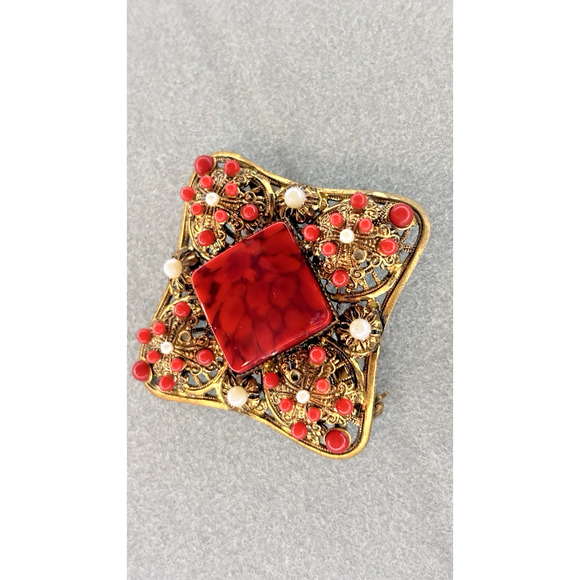 Vintage 1930s Austrian/Czech (Bohemian) W. Germany Filigree Brooch 2.5" - Picture 14 of 16